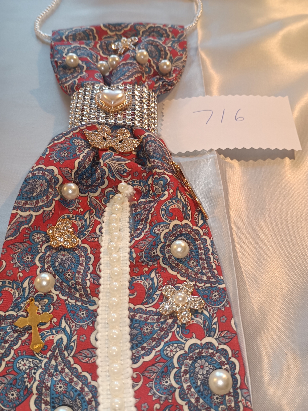 Pearl & Rhinestone Red Paisley Statement Necklace